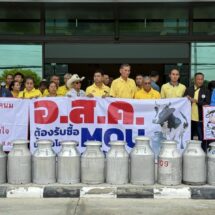 ปทุมธานี-ชาวสมาชิกสหกรณ์สมาชิกชุมนุมสหกรณ์นมไทย – เดนมาร์ค จำกัด เขตภาคกลาง จำนวน 15 สหกรณ์กว่า 100 ราย เทนมประท้วงหลัง อ.ส.ค.ติดหนี้ กว่า600ล้าน