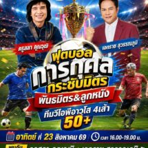 ระเบิดศึกแข้งการกุศล 50+! “ครูสลา-เอกราช” นำทัพ บุกสนามกีฬากลางกาญจนบุรี 23 ส.ค.นี้ ห้ามพลาด!