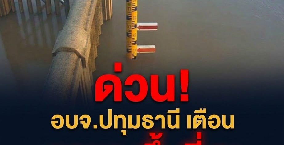 ด่วน! อบจ.ปทุมธานี ประกาศเตือนคนริมเจ้าพระยา ยกของขึ้นที่สูง-เฝ้าระวัง 24 ชม. หลังระดับน้ำมีแนวโน้มสูงขึ้น