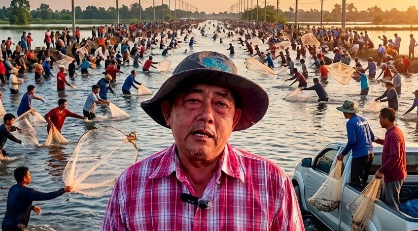 น้ำท่วมว่าช้ำแล้ว! เจ้าของฟาร์มกุ้งใหญ่สุดในประเทศวัย 63 ปี สุดช้ำยืนมองคนนับพันแห่ทอดแหฉลองบนความเสียหาย 100 ล้าน ที่ฉะเชิงเทรา